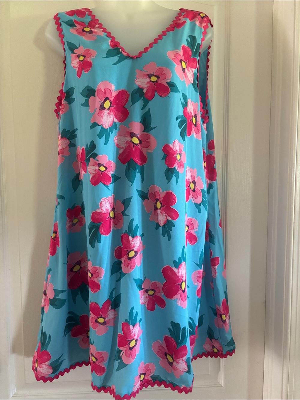 Emily Wonder medium Bright Aqua Floral Sleeveless Sundress with Pink Flowers